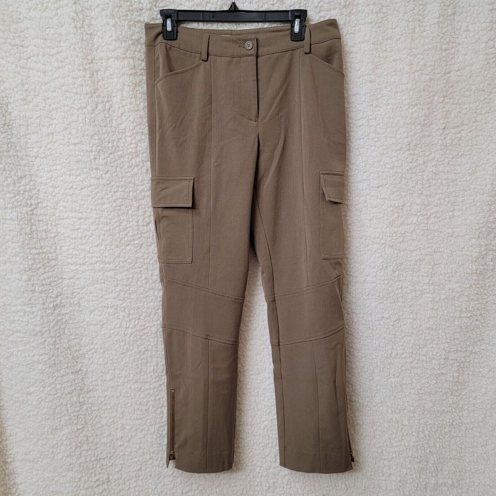 Cach'e Cargo Dress Pants womens Size 8 Brown Zipper Leg Bottoms Polyester Blend